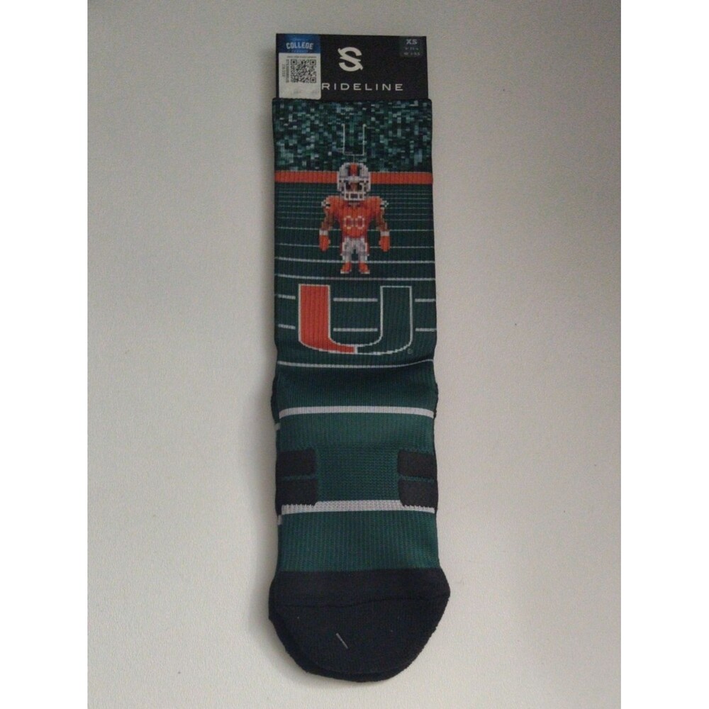 Strideline University of Miami  Football Women Crew Socks 1 Pair New XS 1-5.5